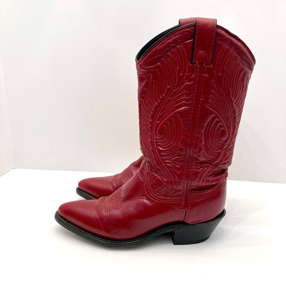 Abilene 9052 Red Leather Cowboy Boots Womens 6 Western Pointed Toe Mid Calf - Picture 2 of 9